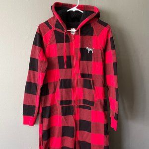 Victorias Secret Pink Sherpa Hooded Long Jane Romper One Piece Pajamas XS